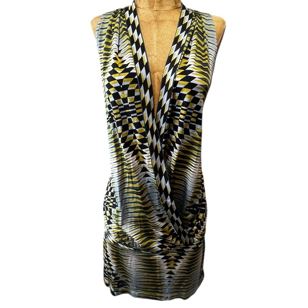 BCBGMaxAzria Multicolor Deep Neck Geometric Dress NWOT M